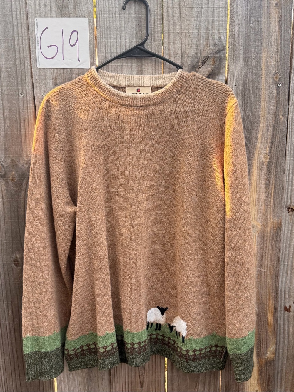 Vintage Woolrich Tan Crewneck Sweater with Sheep Border Size XL